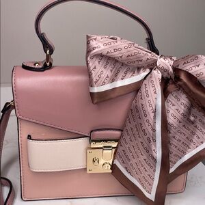 Aldo Pink Two-Tone Top-Handle Satchel with Logo Bow